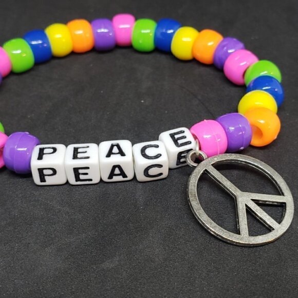 Beaded Peace Rainbow Charm Kandi Bracelet - Picture 2 of 4